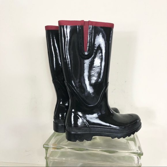 Cole Haan Tall Black glossy rubber boots size 9 worn once. - Picture 4 of 9